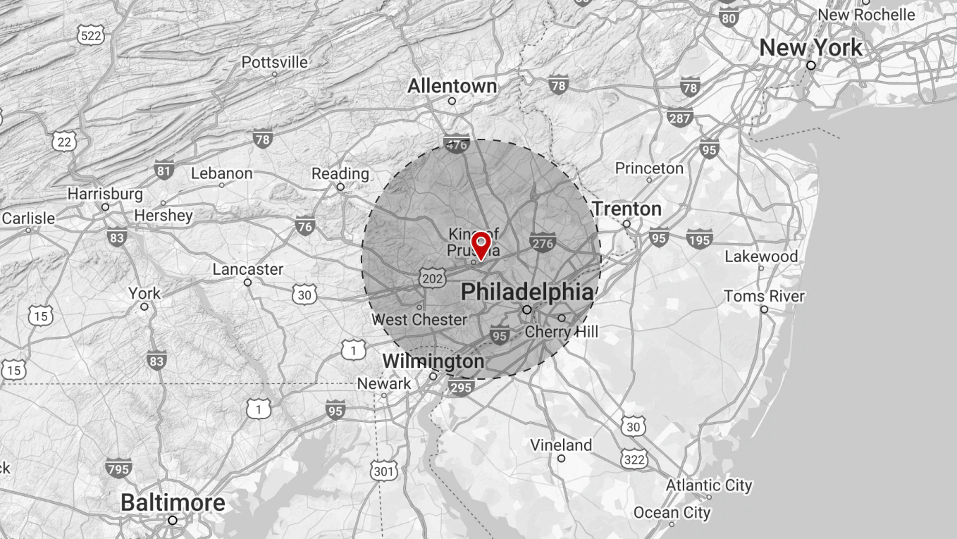 map with pin and radius